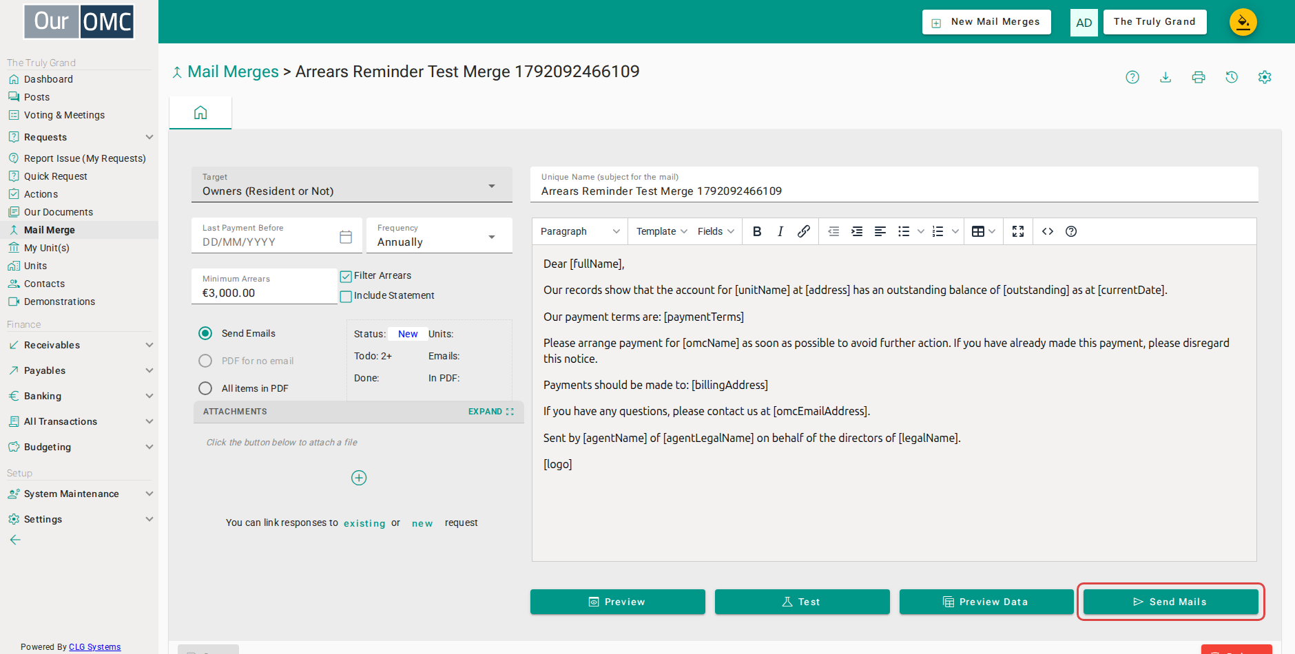 Click Send Mails to run the merge for real