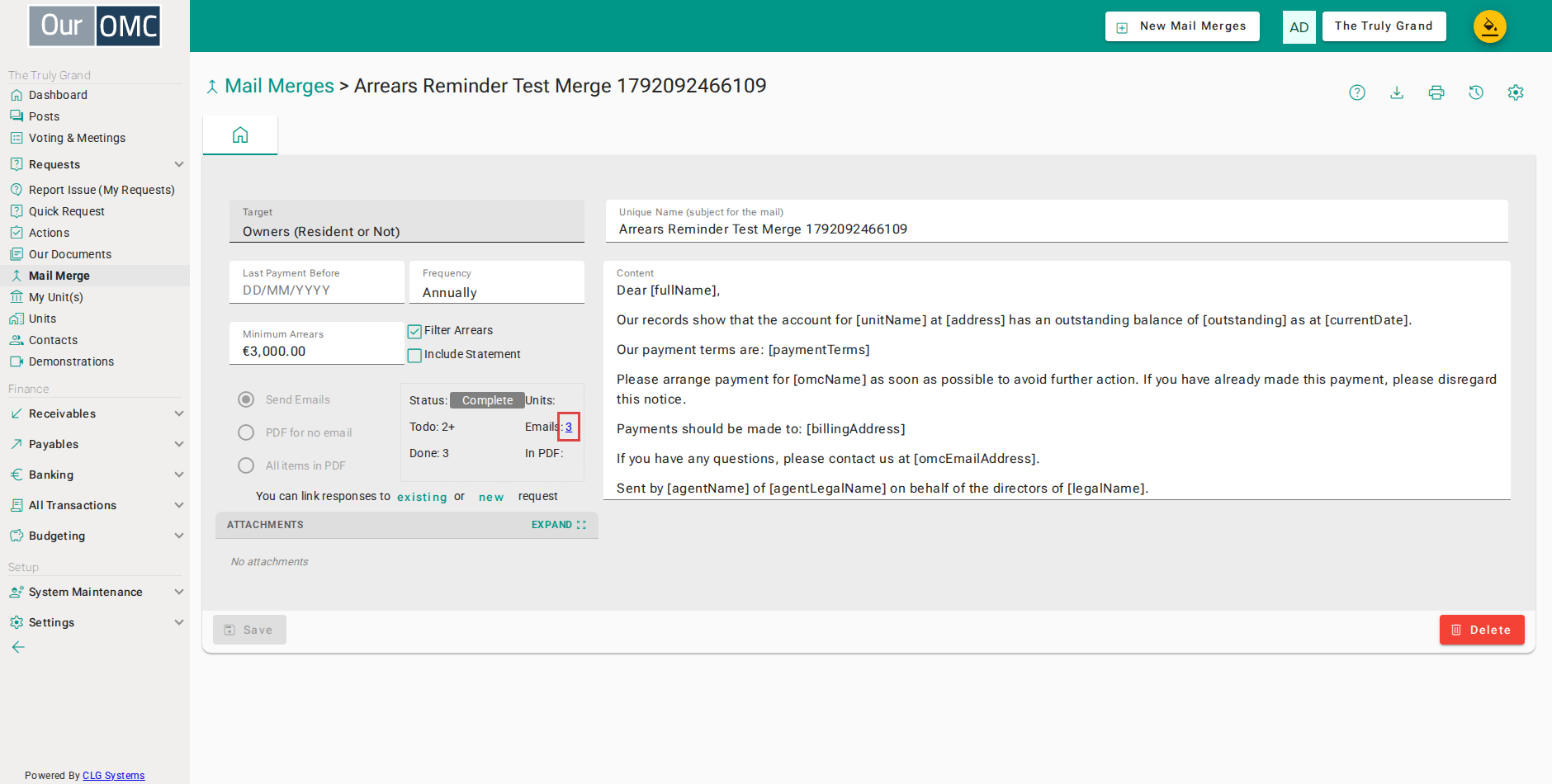The number of emails sent is shown, and is clickable to see exactly who received mail