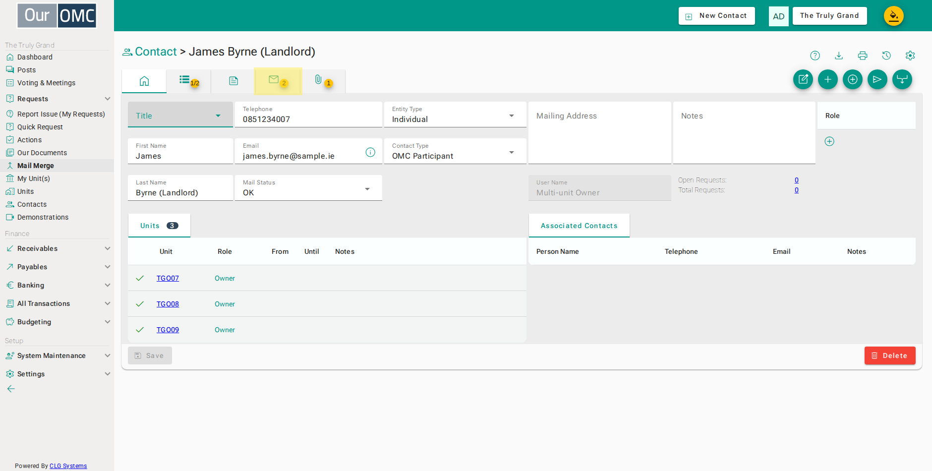 Click the Mailings tab - the merge mail is logged here too, just like a direct Send Email