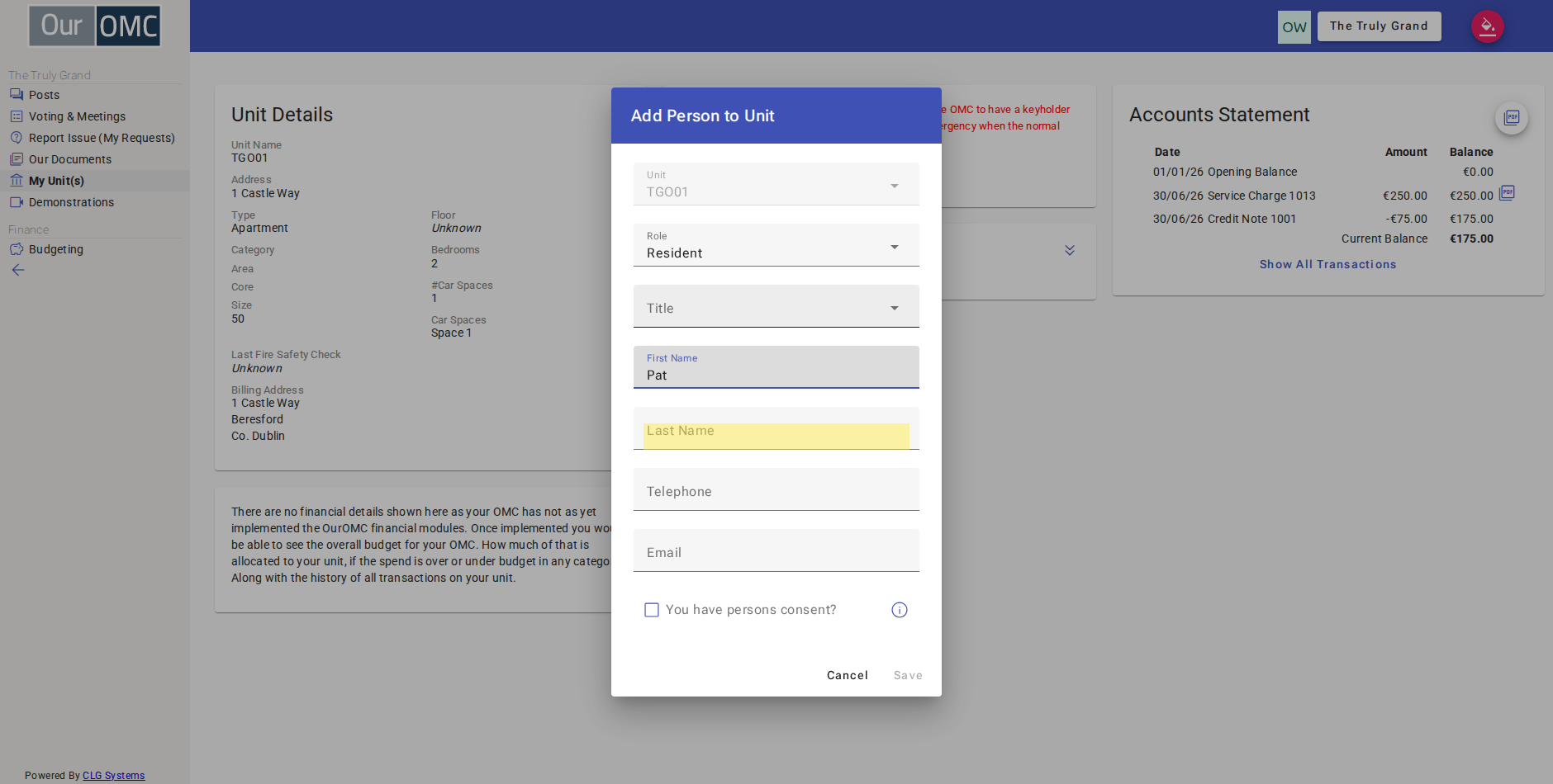 Enter the contact's last name — this is required
