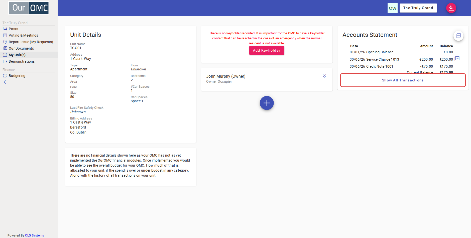 Click Show All Transactions to see the full transaction history beyond the current financial year