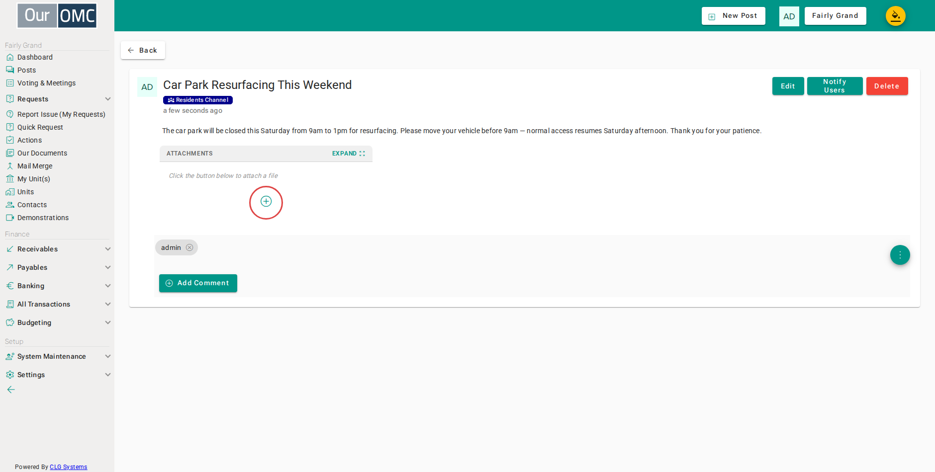Attach a file to the post — it will be referenced in the notification email