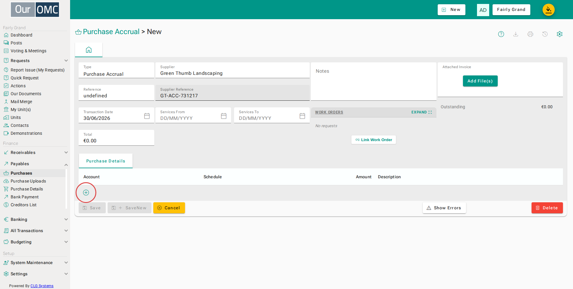 Click the add button to code the cost to a budget code