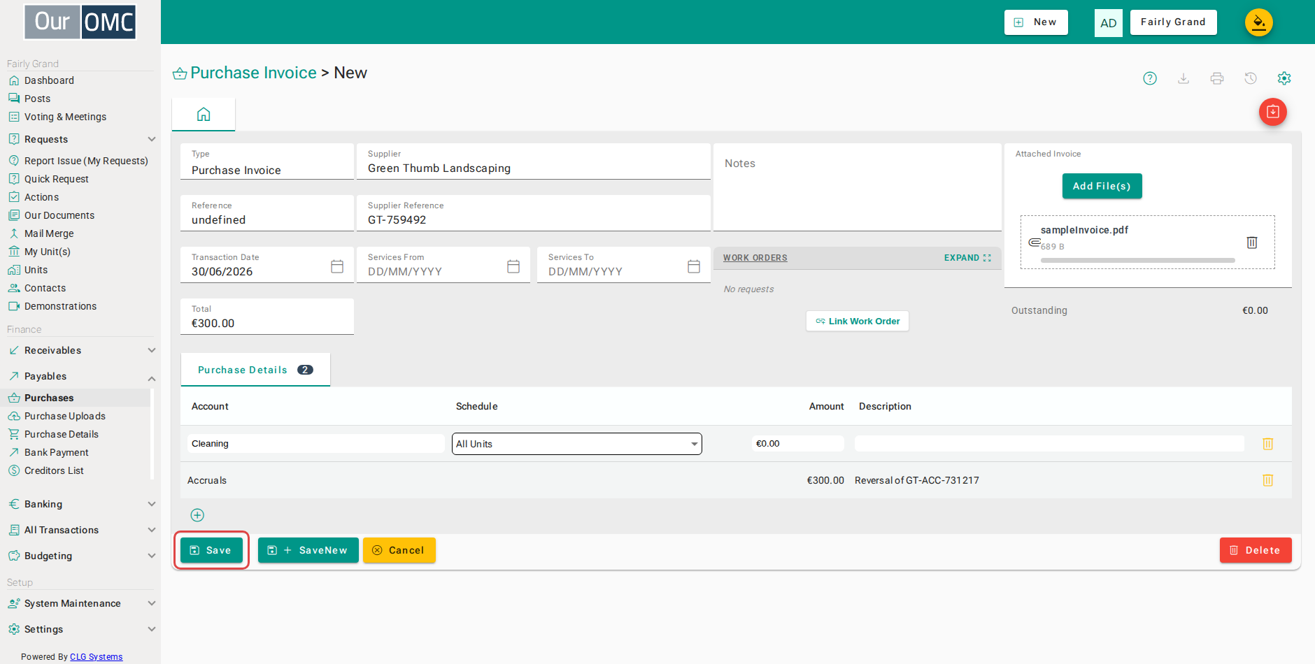 Click save - the invoice is posted and the accrual is written down