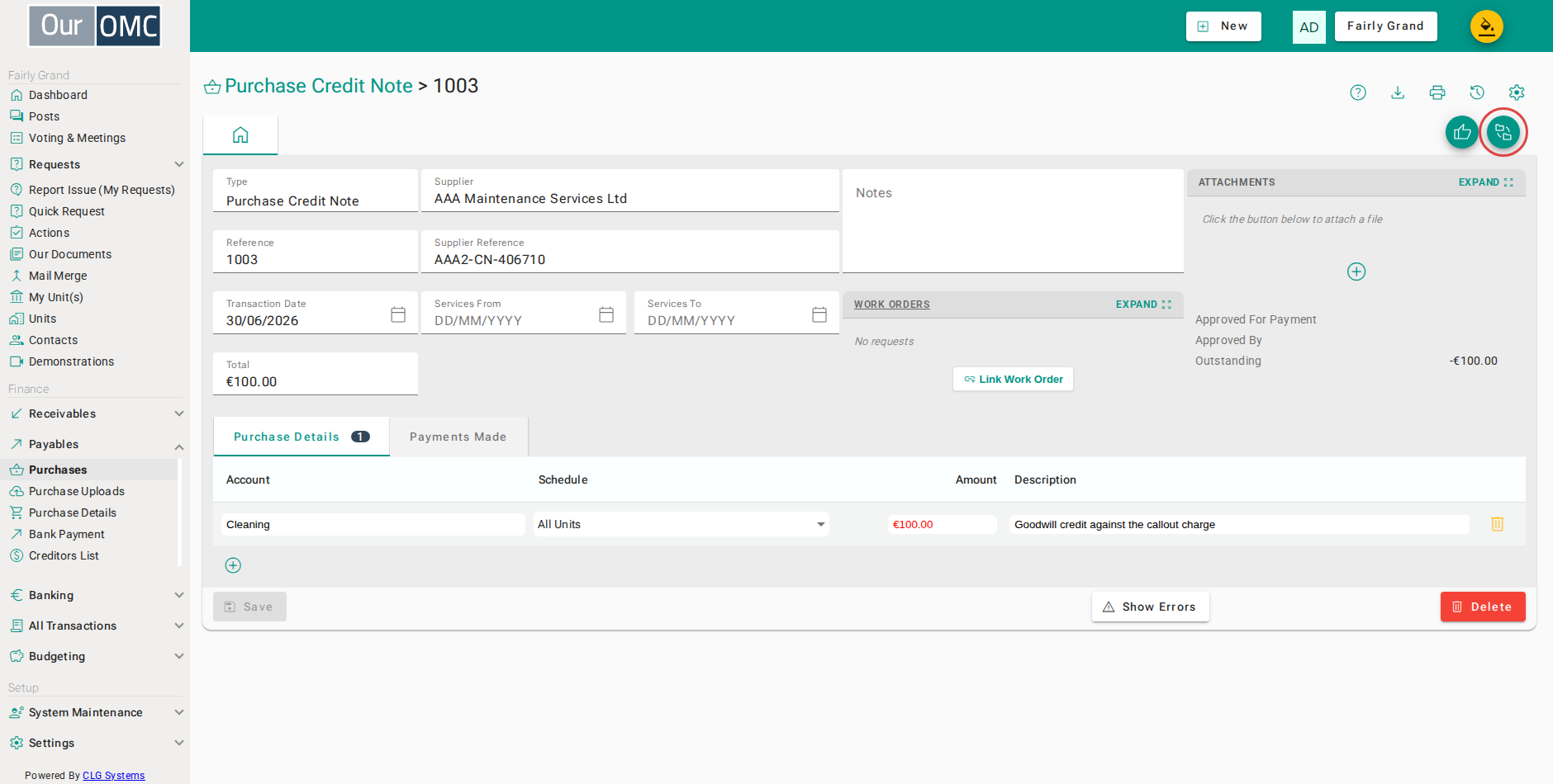 Choose Allocate Credit To Invoices to decide what the credit is set against