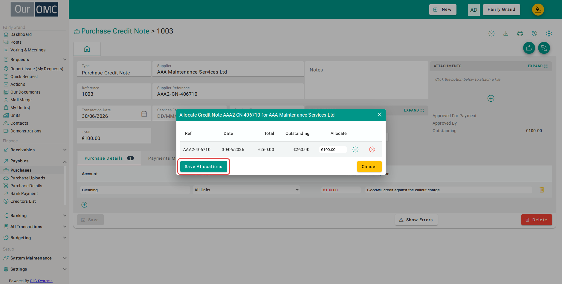 Click Save Allocations