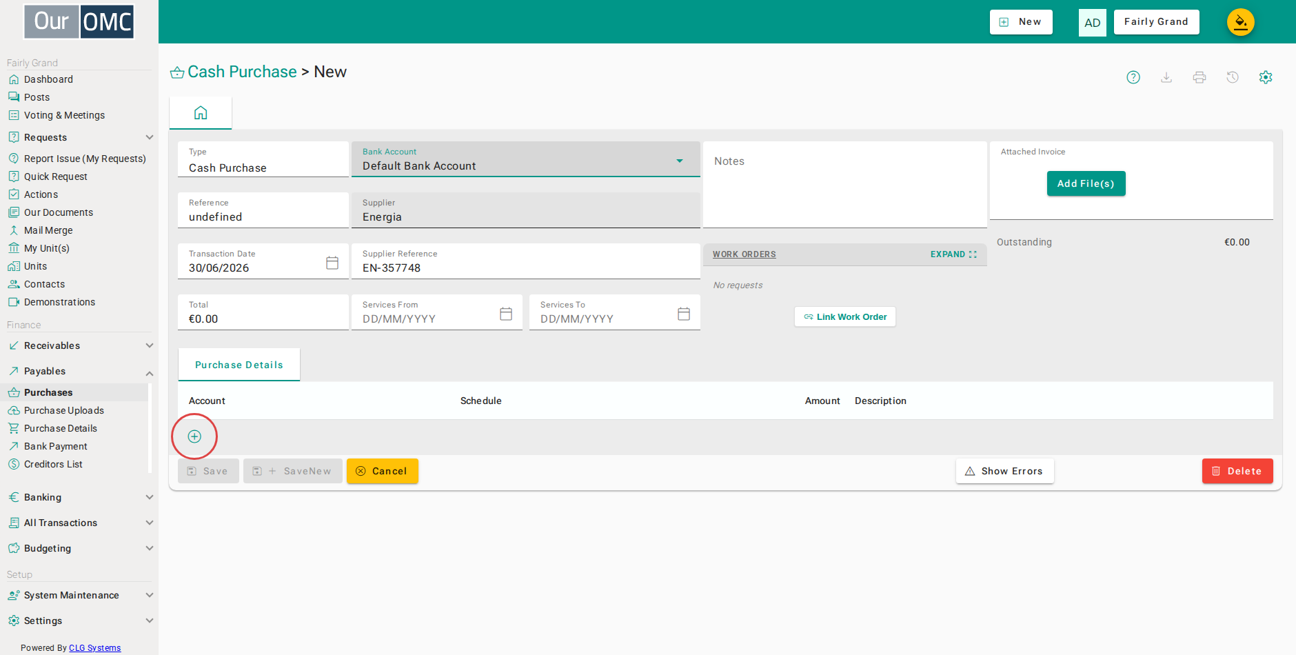 Click the add button to code the cost to a budget code