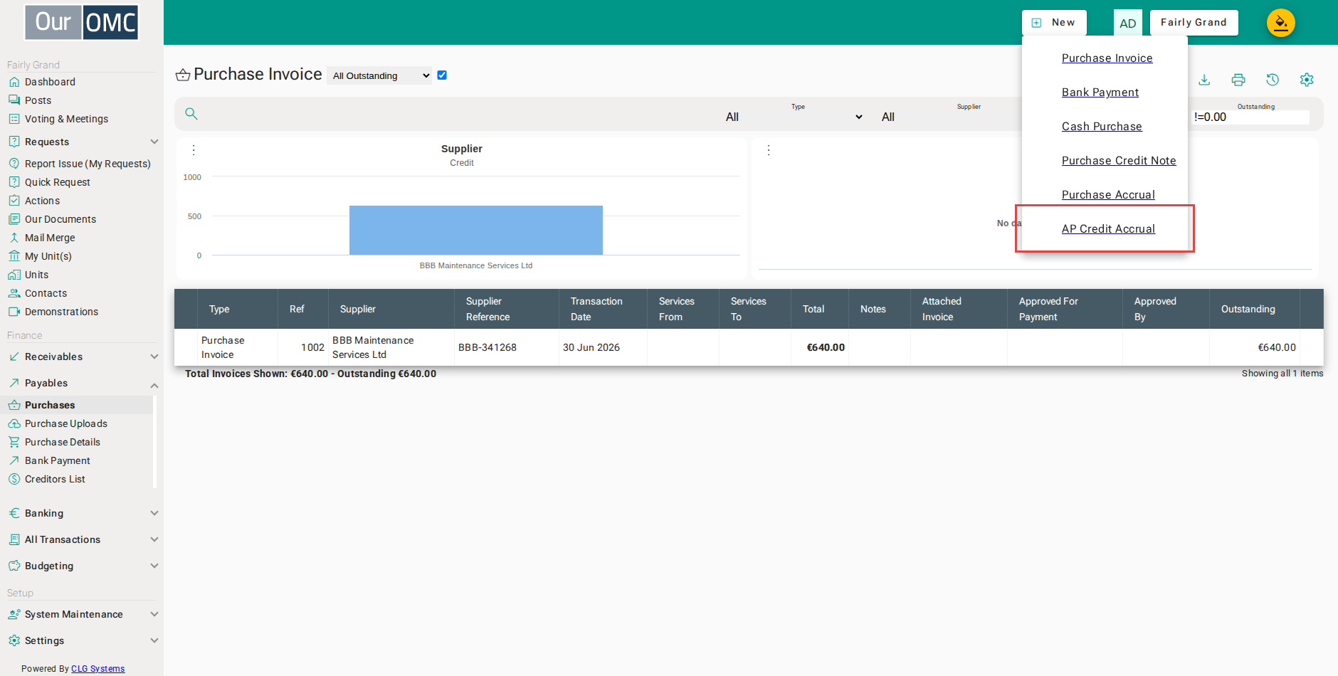 Select [AP Credit Accrual] from the new options menu