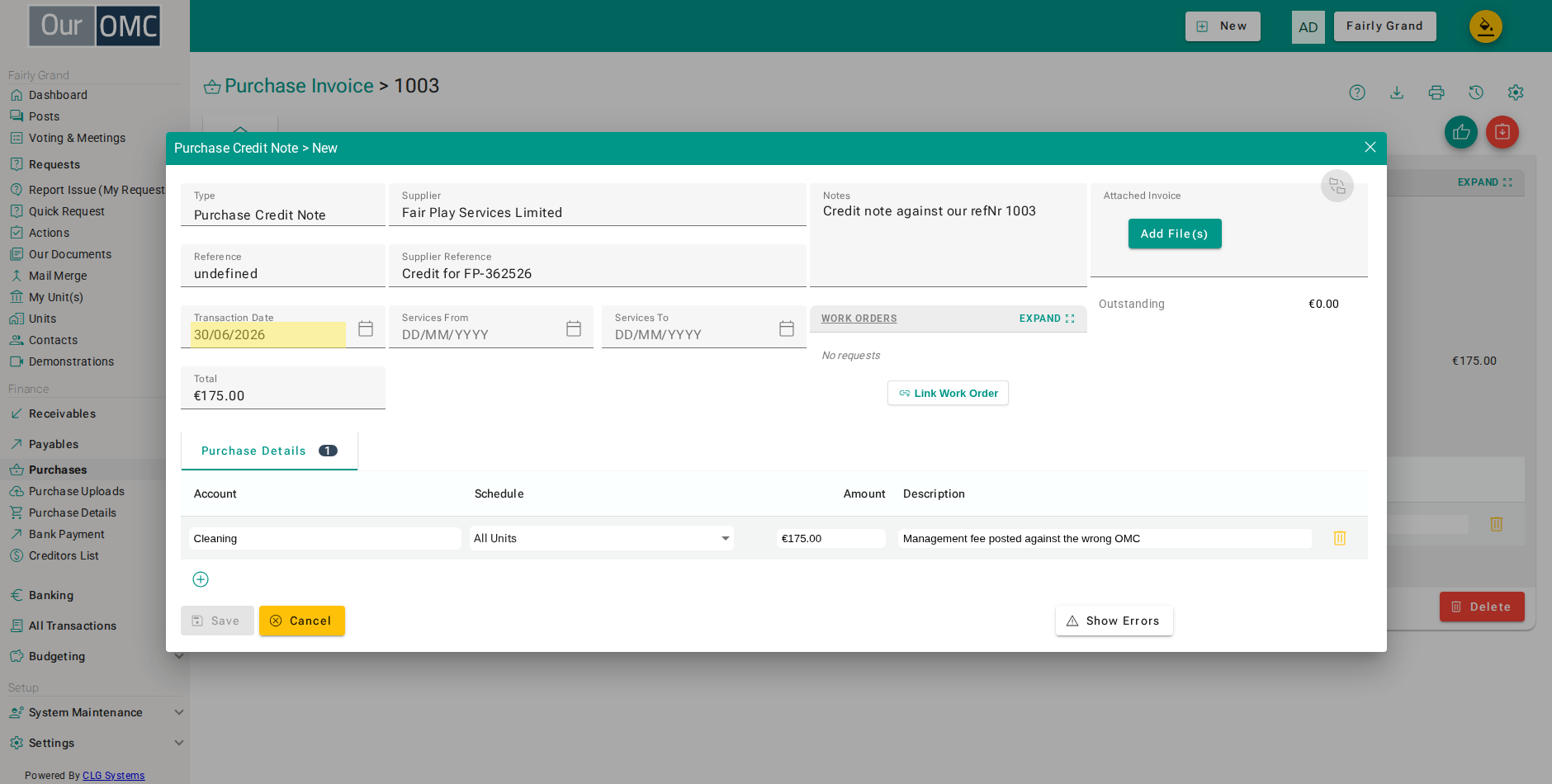 Enter the date the credit belongs to - everything else is already filled in from the invoice being reversed