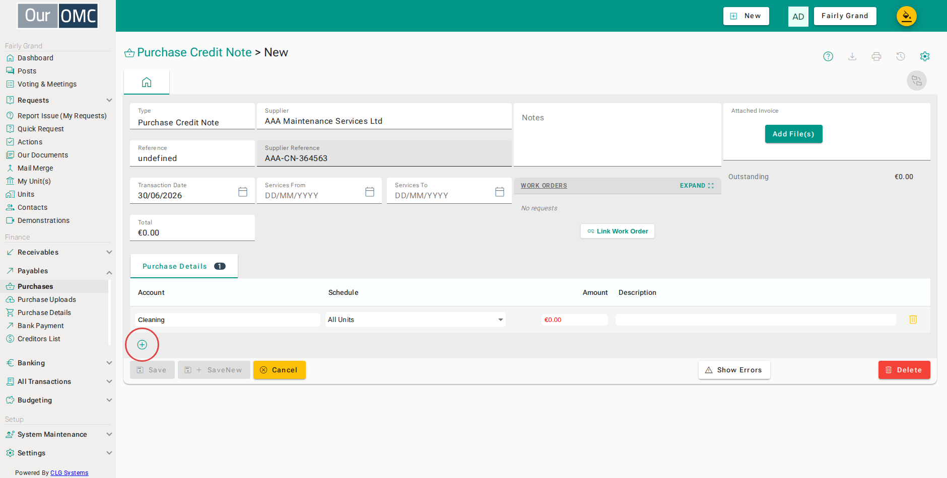 Click the add button to code the cost to a budget code