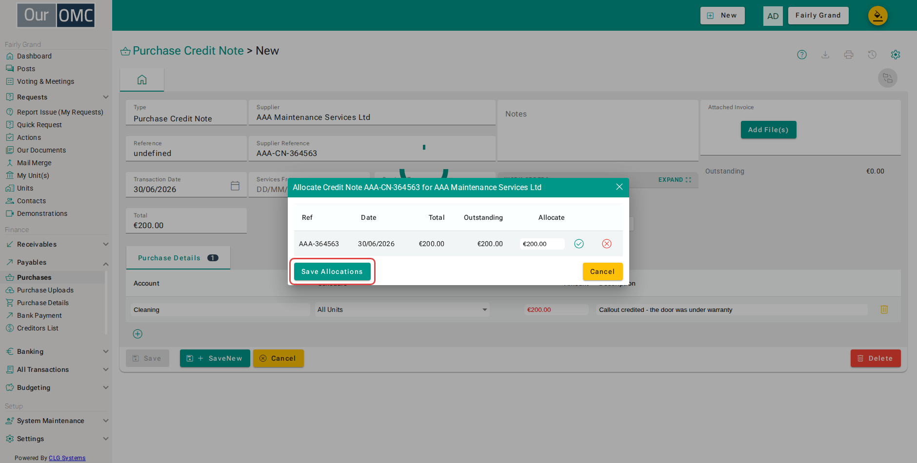 Click Save Allocations to apply the credit