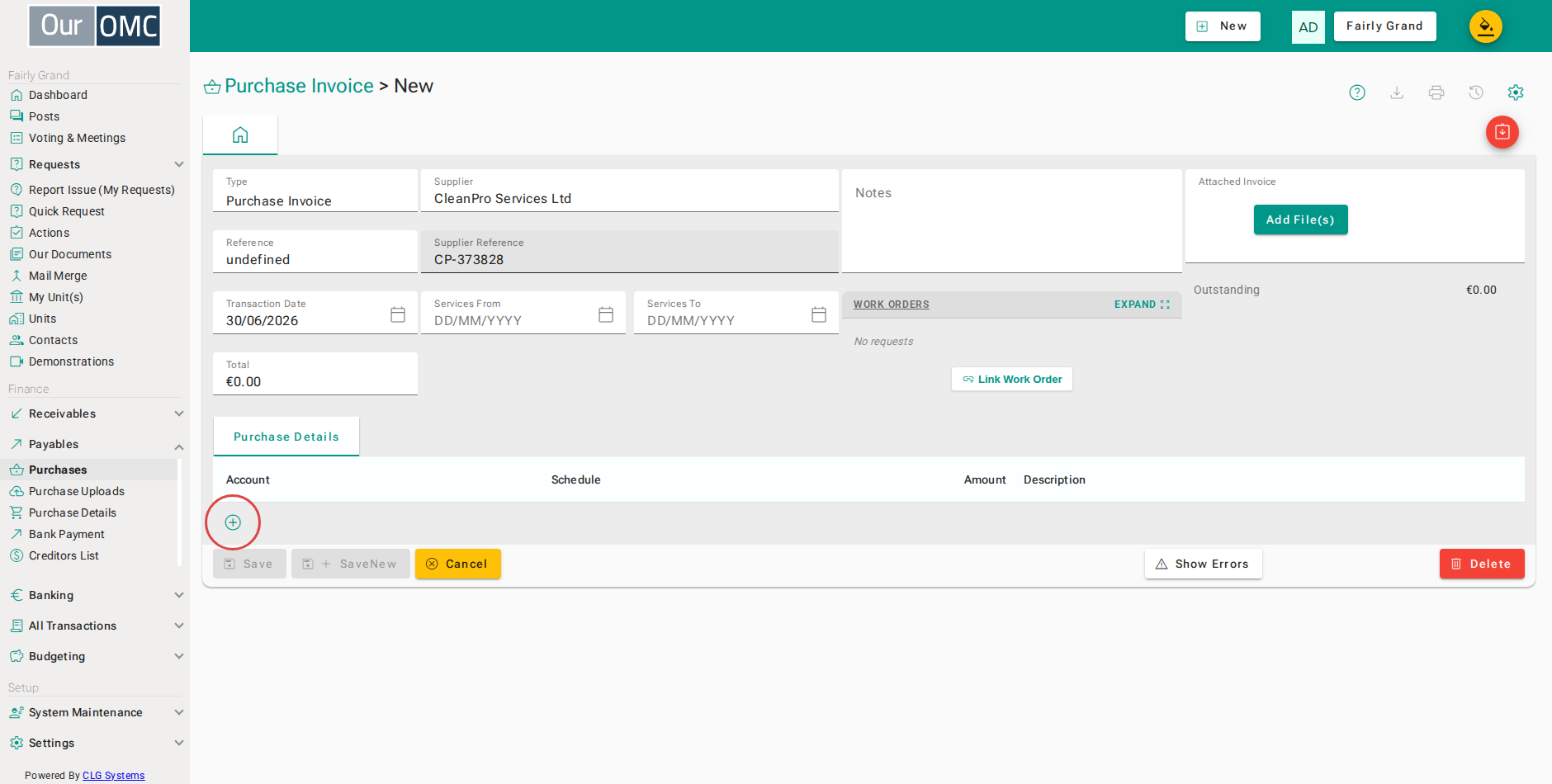 Click the add button to code the cost to a budget code