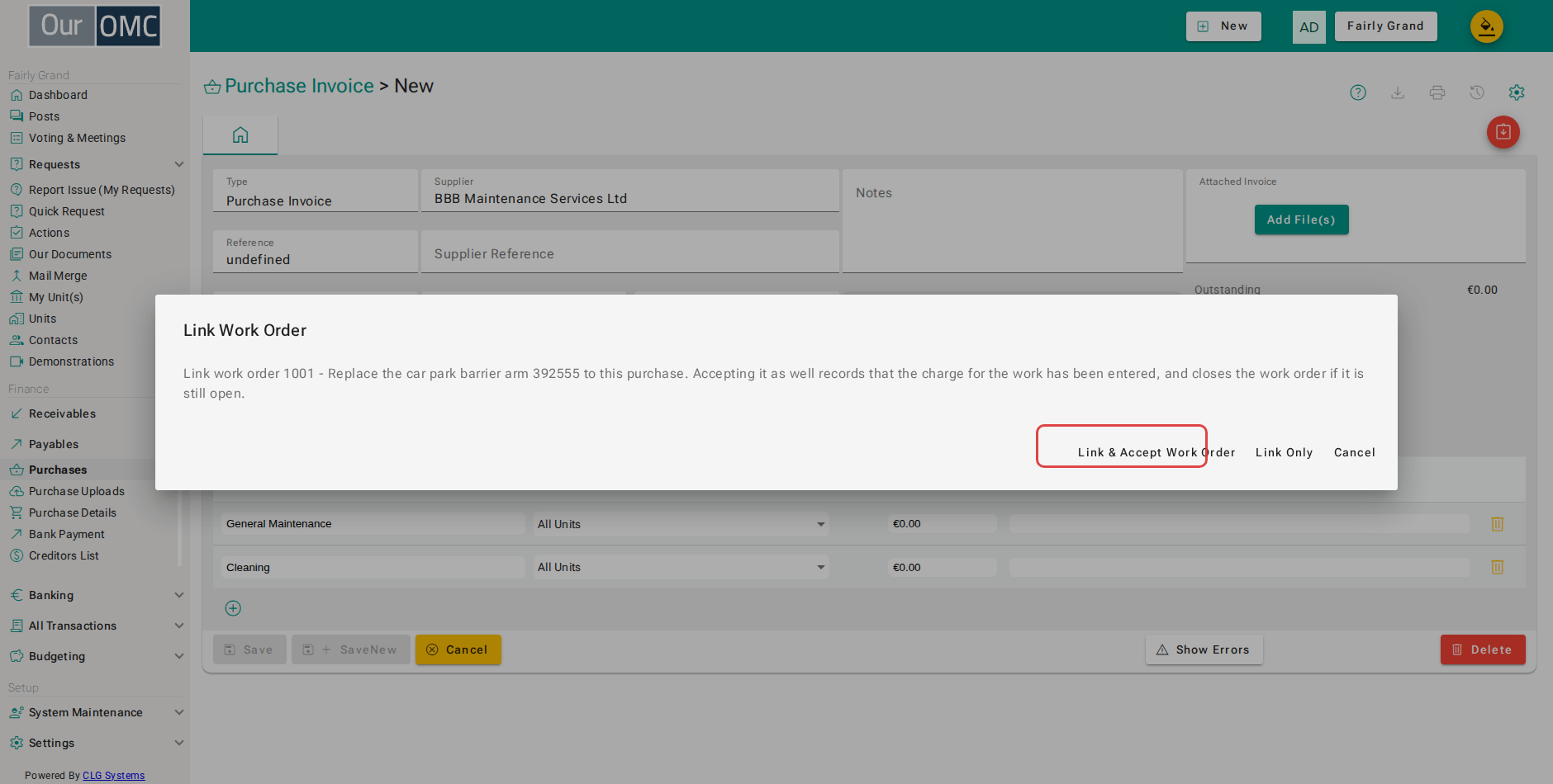 Choose Link & Accept Work Order - being invoiced is what accepts a work order