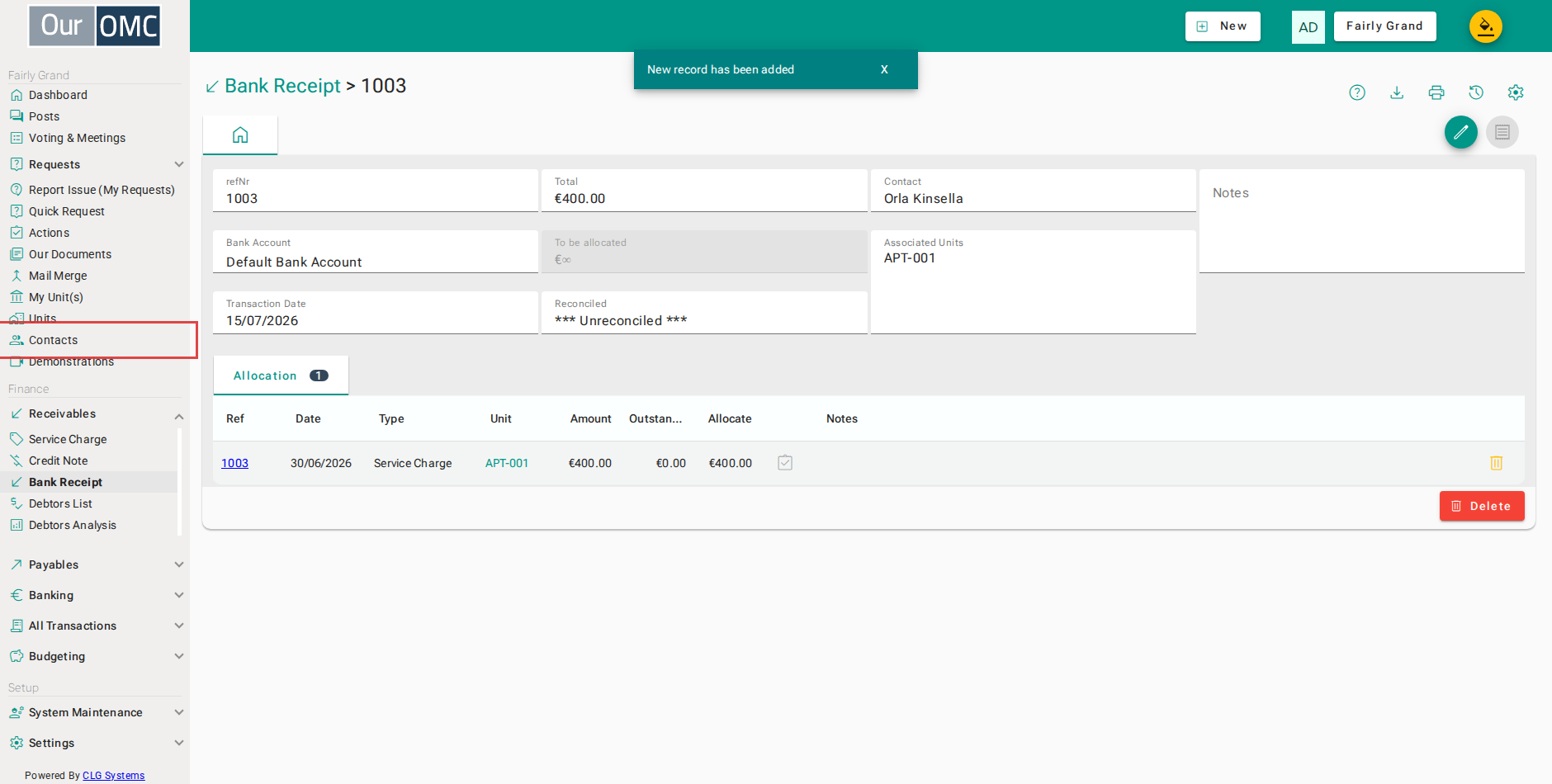 Click [Contacts] on the main menu