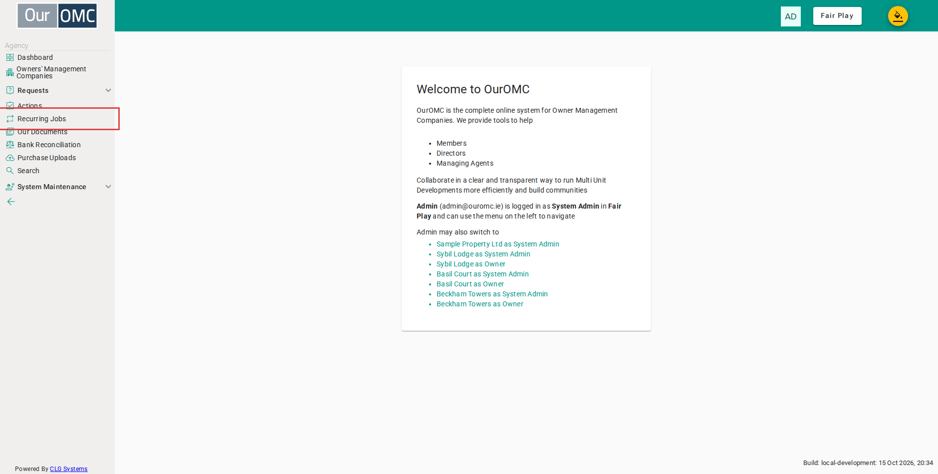 Click [Recurring Jobs] on the main menu