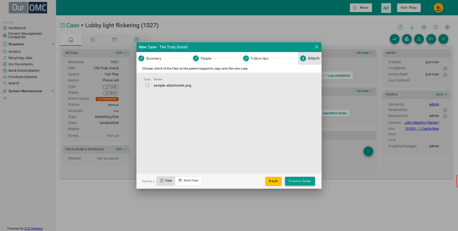 Click Create Case - the child request is created and linked to the parent