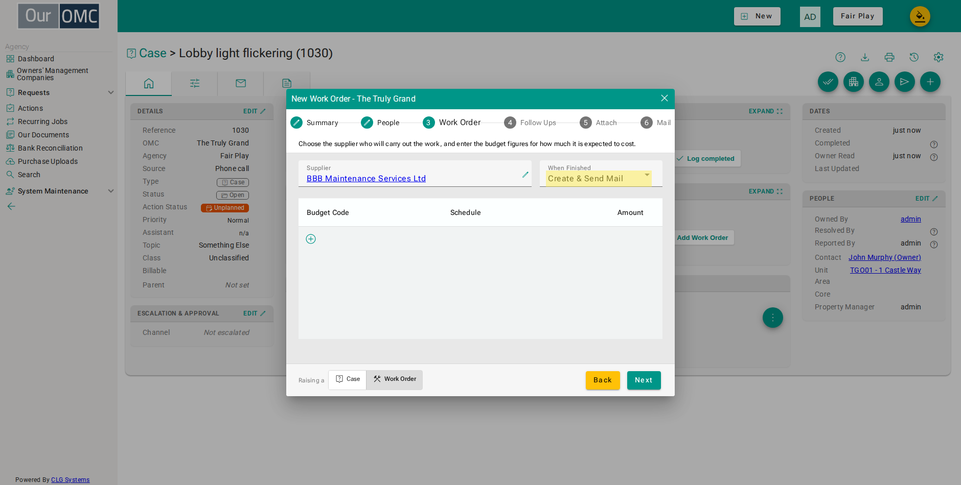 Choose to create the work order without emailing it yet