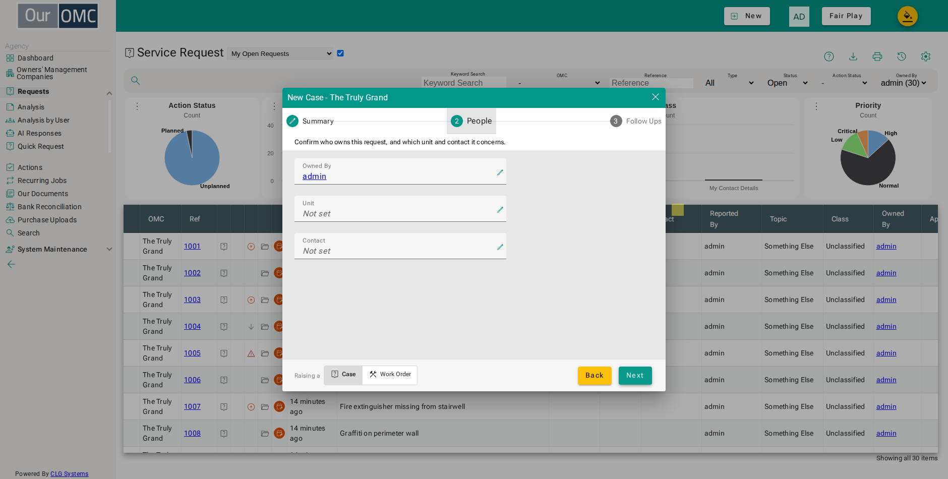 Open the unit picker to link the request to a unit