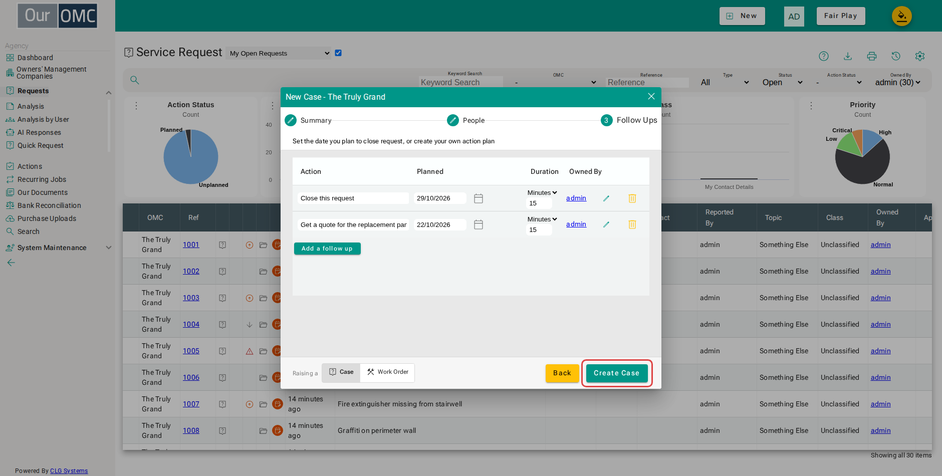 Click Create Case to raise the request with its plan