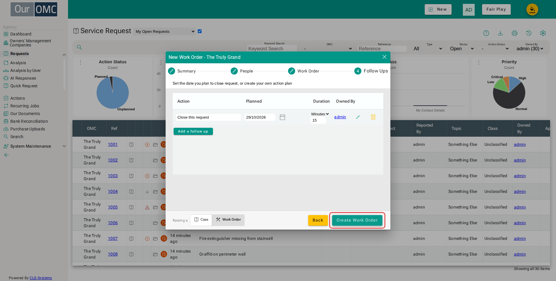 Click Create Work Order to raise it