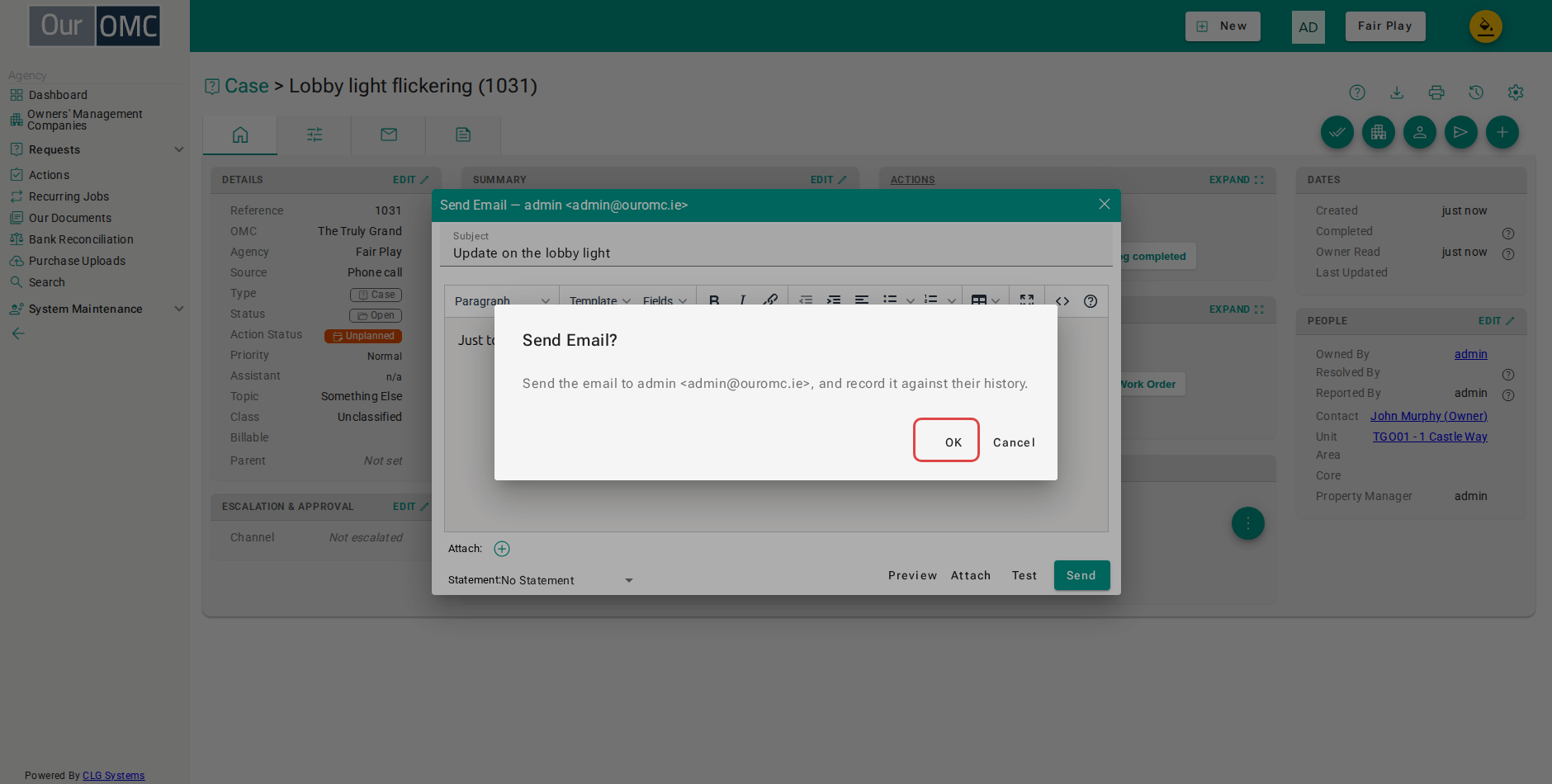Confirm sending the email