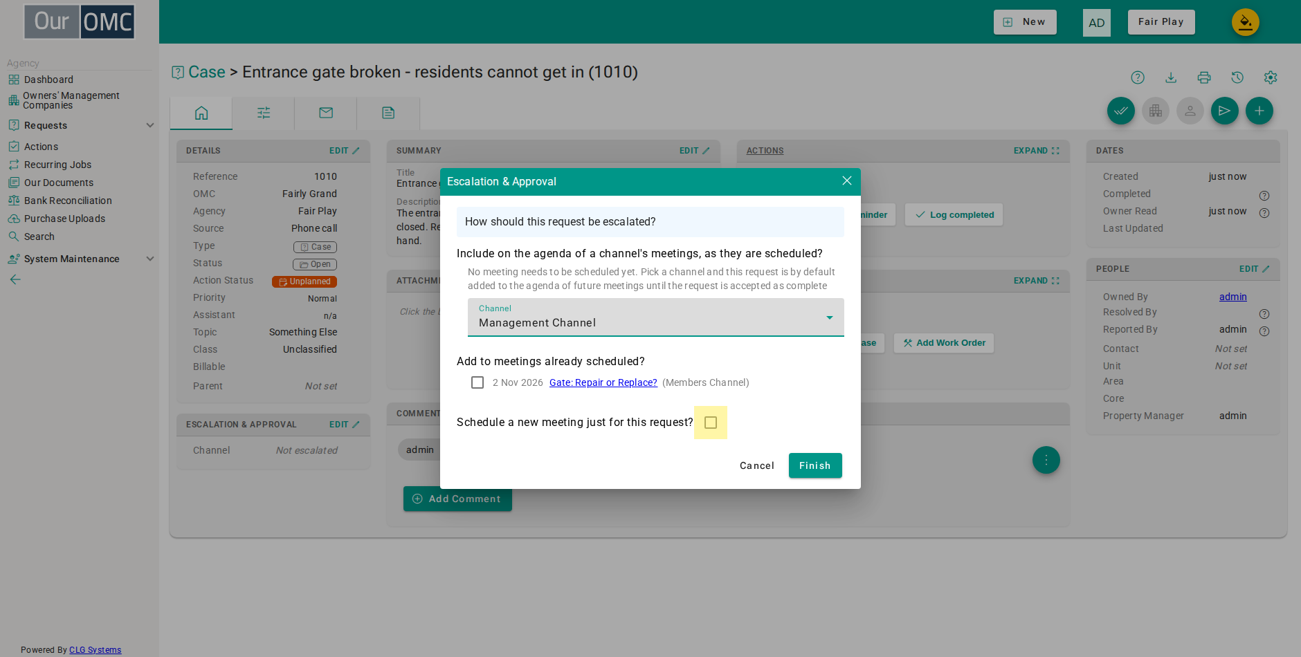Tick the checkbox to schedule a meeting just for this request