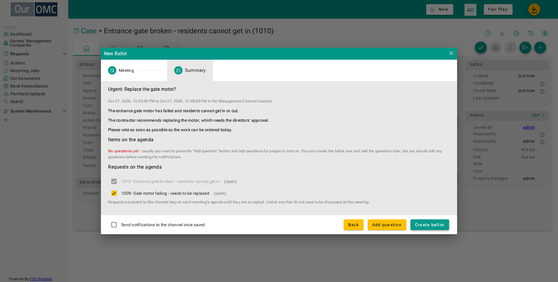 Click the add question button to add the question to vote on
