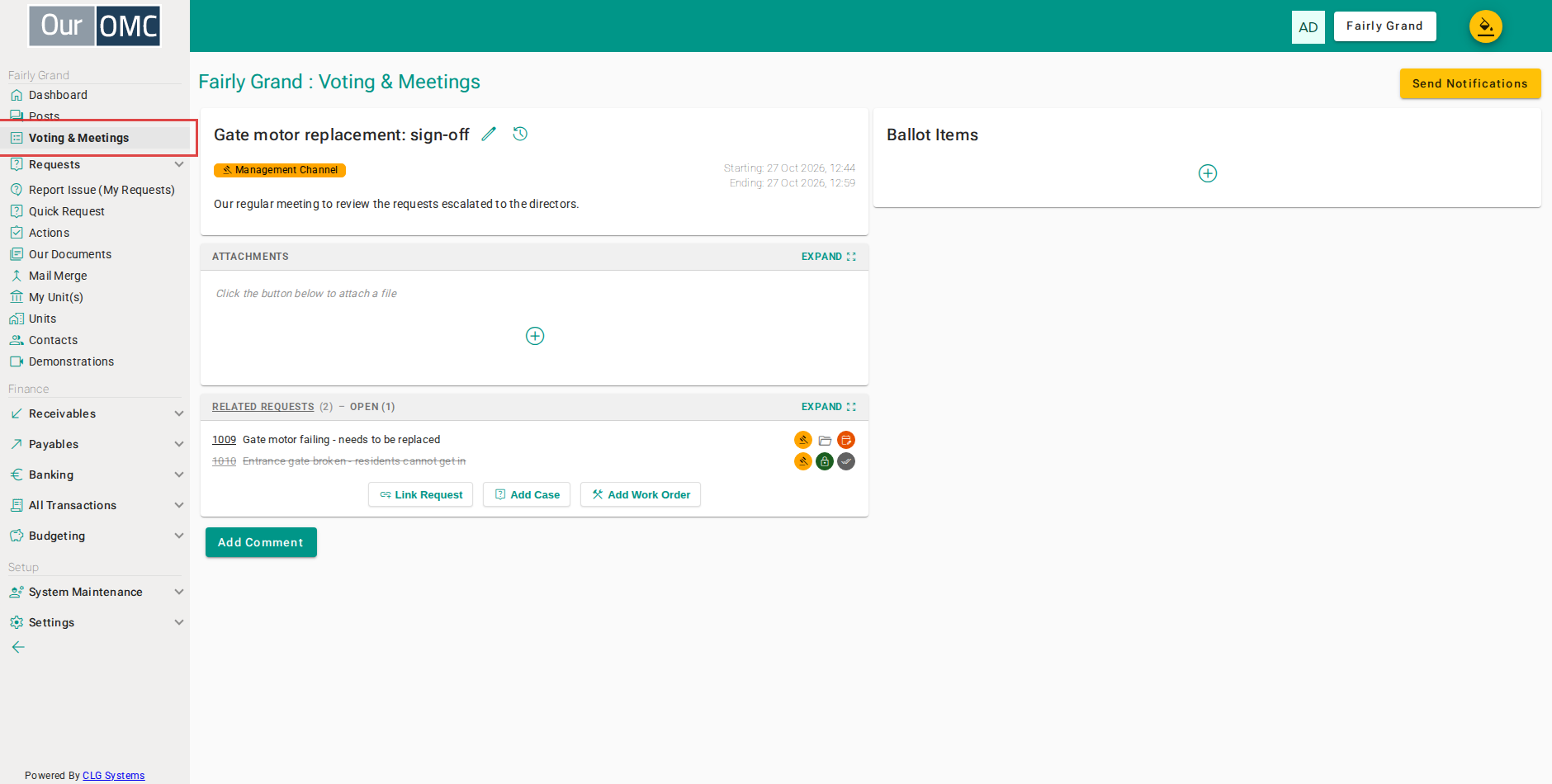 Click [Voting & Meetings] on the main menu