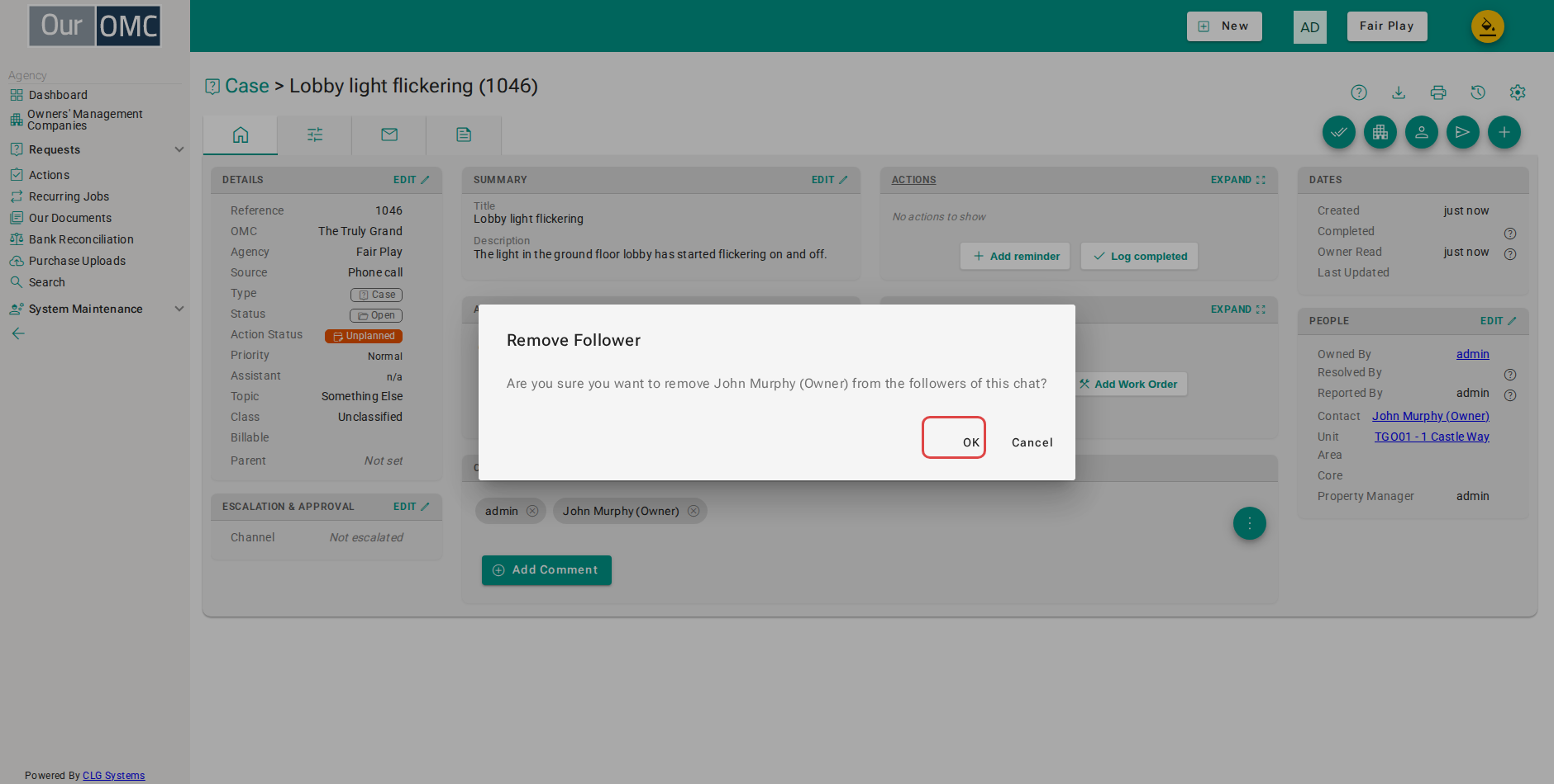 Confirm removing the follower