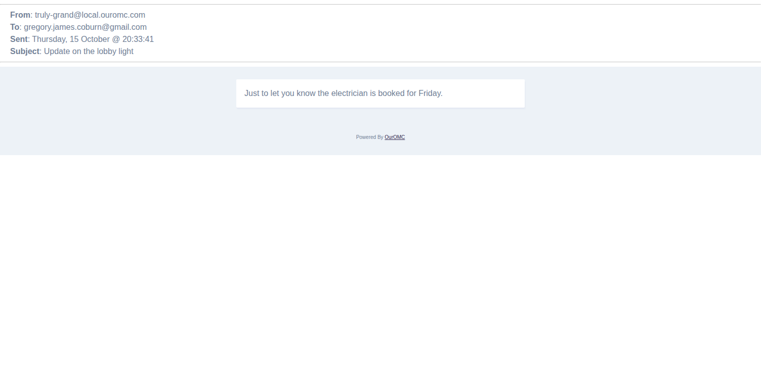 The full copy of the email, exactly as the recipient received it