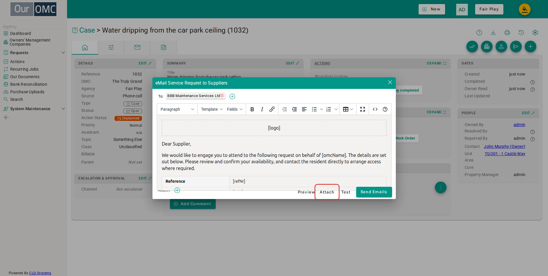 Click Attach to generate this as a PDF and attach it to the request, without emailing anything