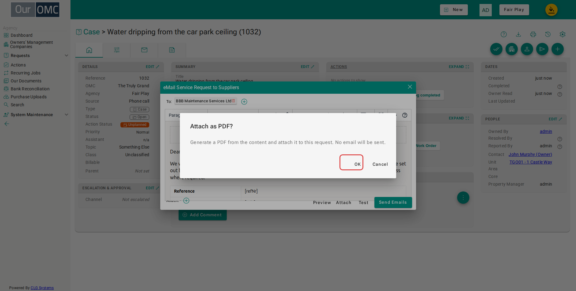 Confirm generating and attaching the PDF