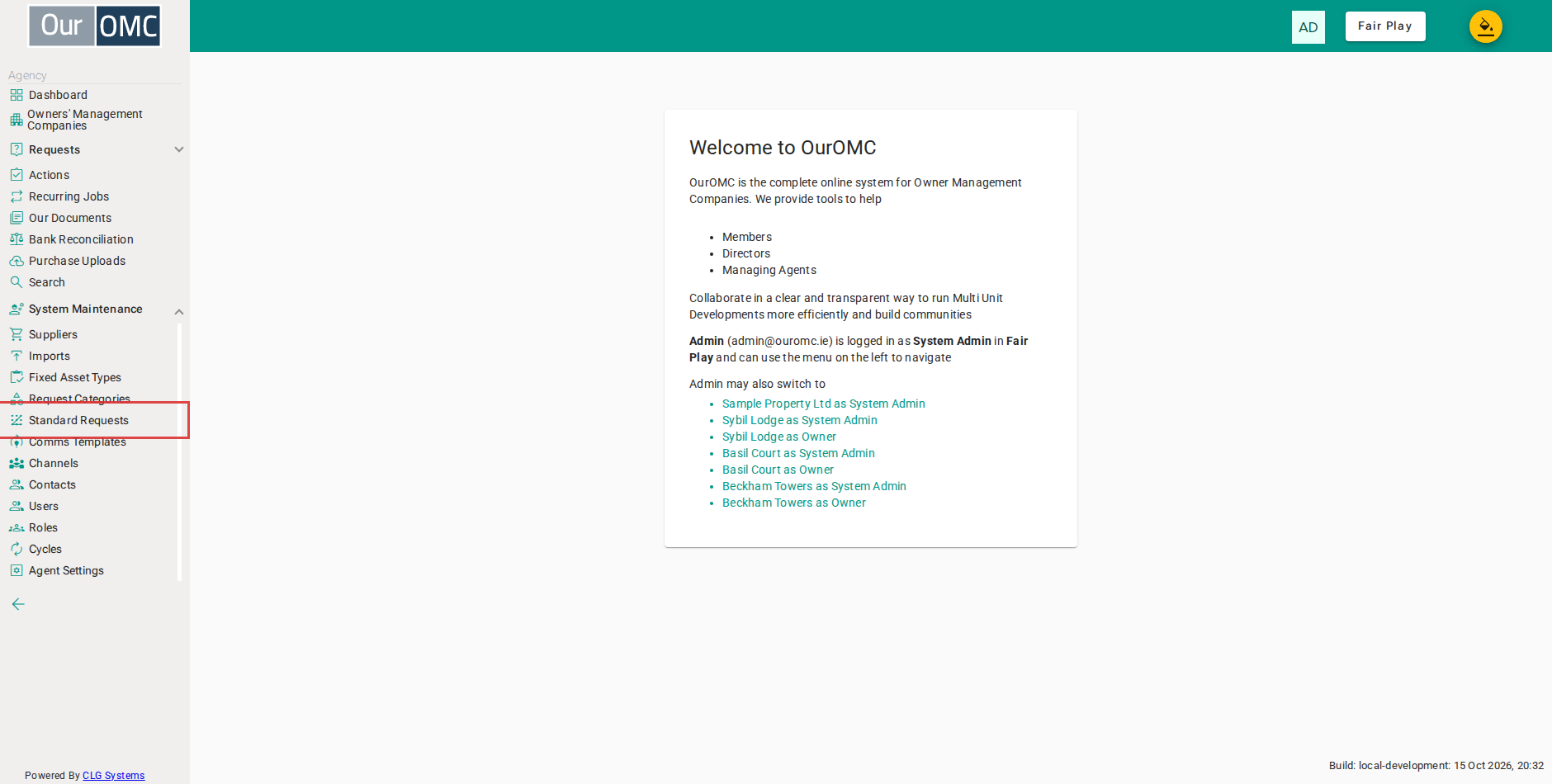 Click [System Maintenance / Standard Requests] on the main menu