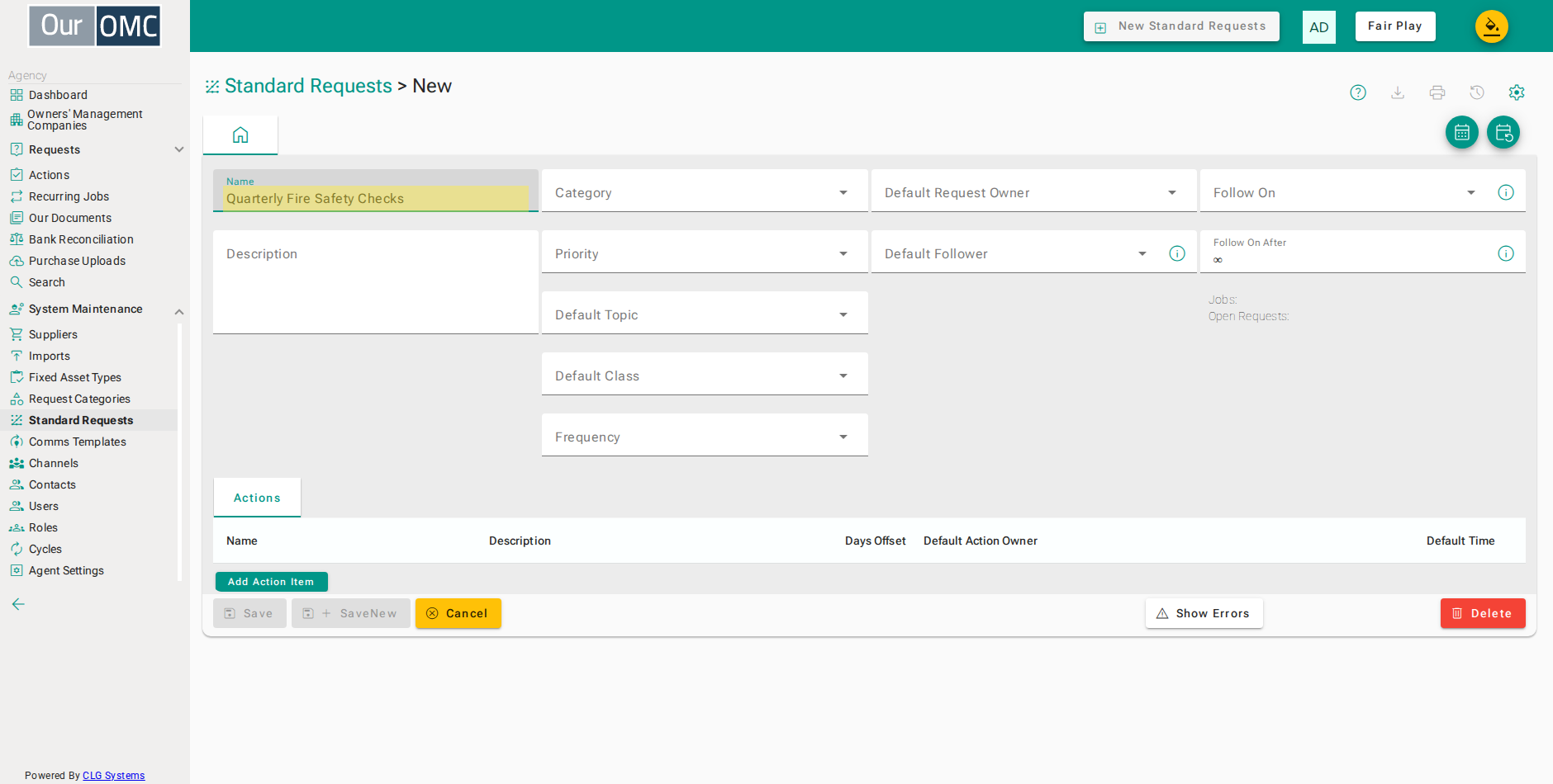 Enter a name for the standard request