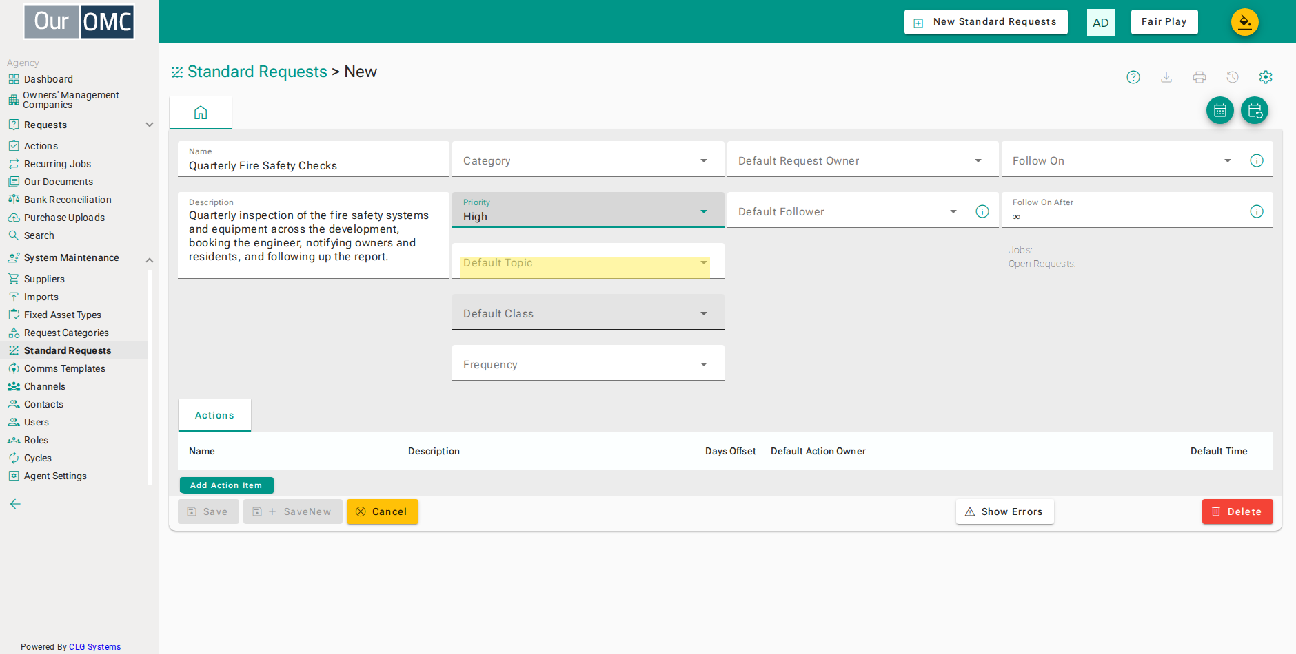 Choose the default topic for requests from this standard request