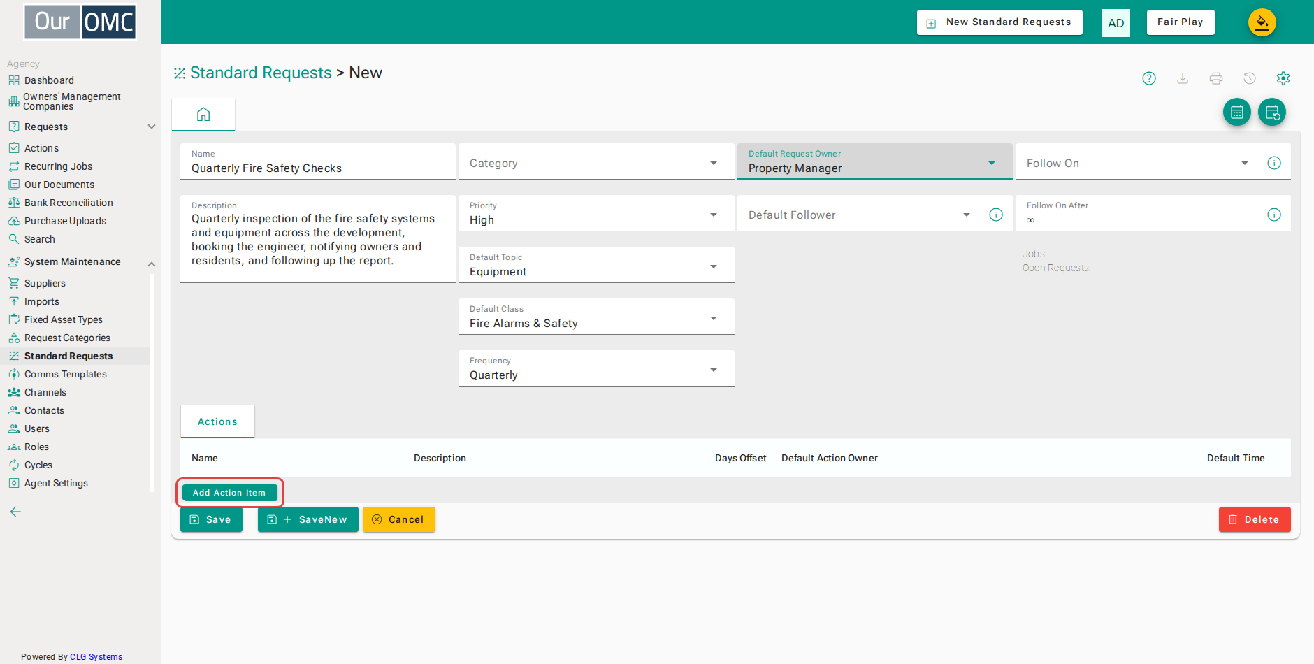 Click Add Action Item to add a checklist step