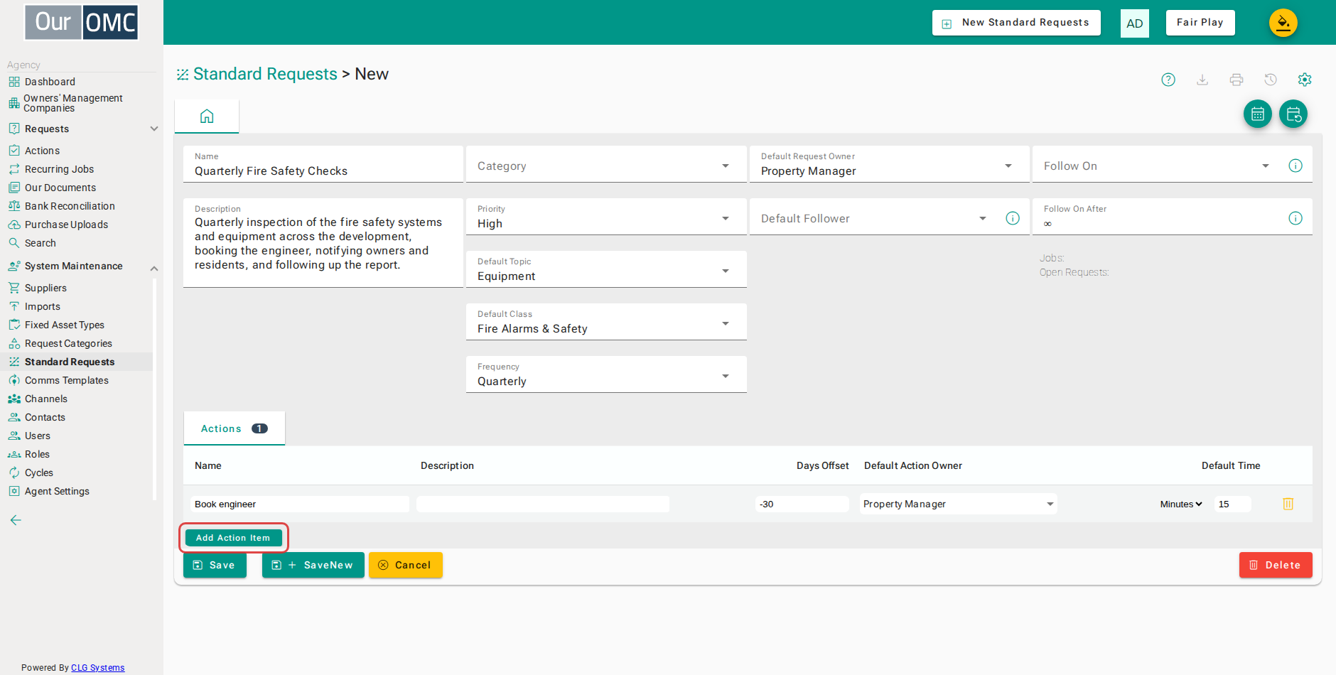 Click Add Action Item to add a checklist step