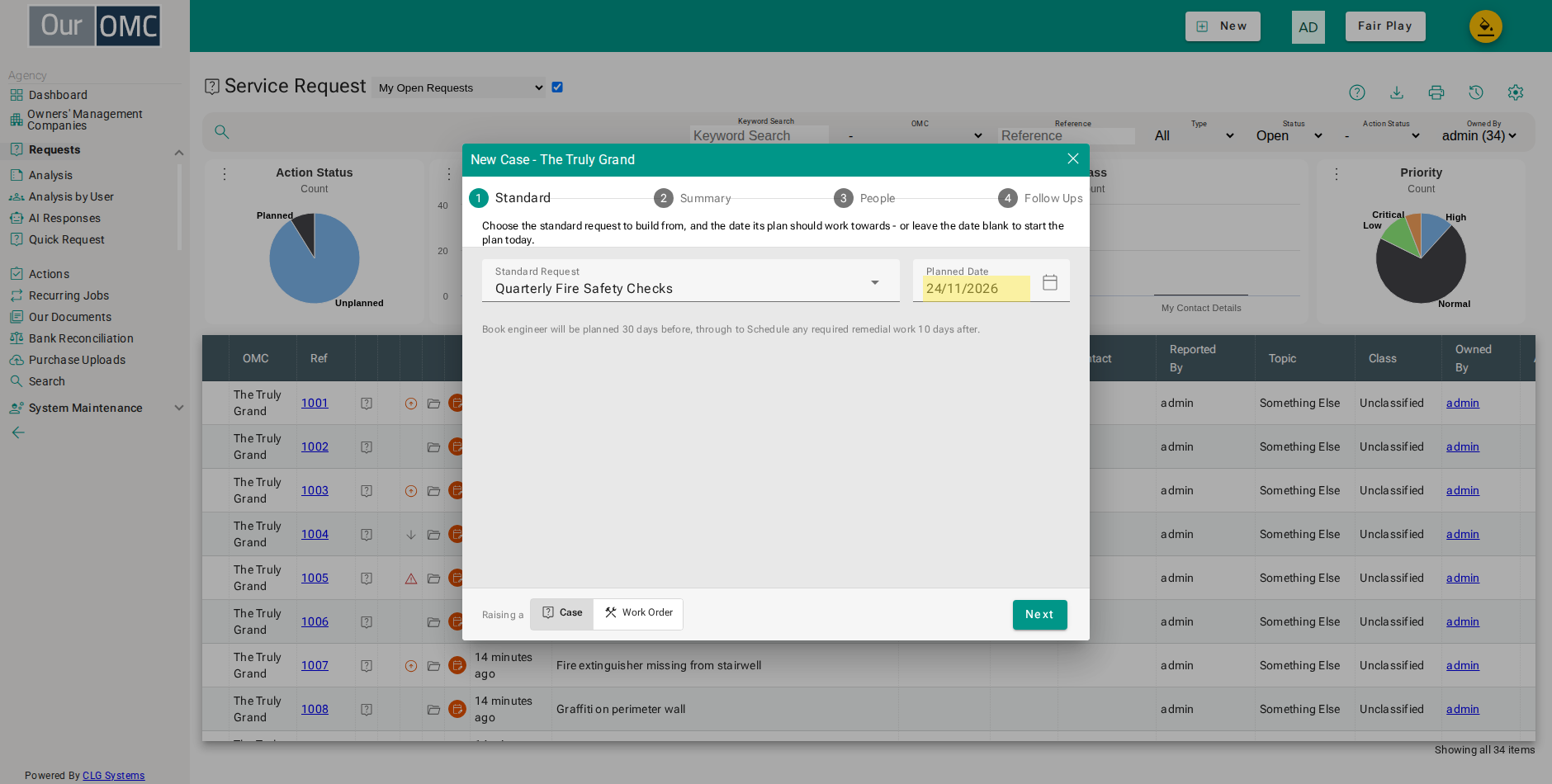 Set the date the work is planned for - every checklist step is dated from it