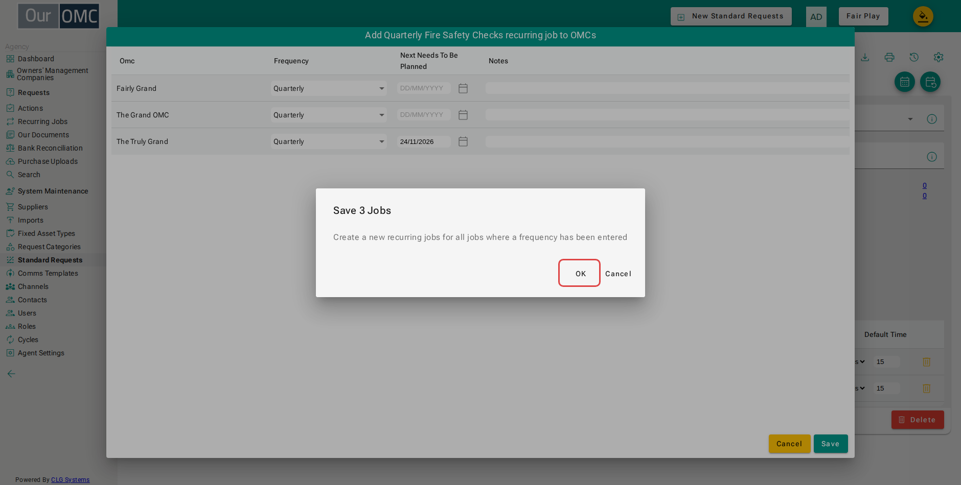 Confirm creating the recurring jobs