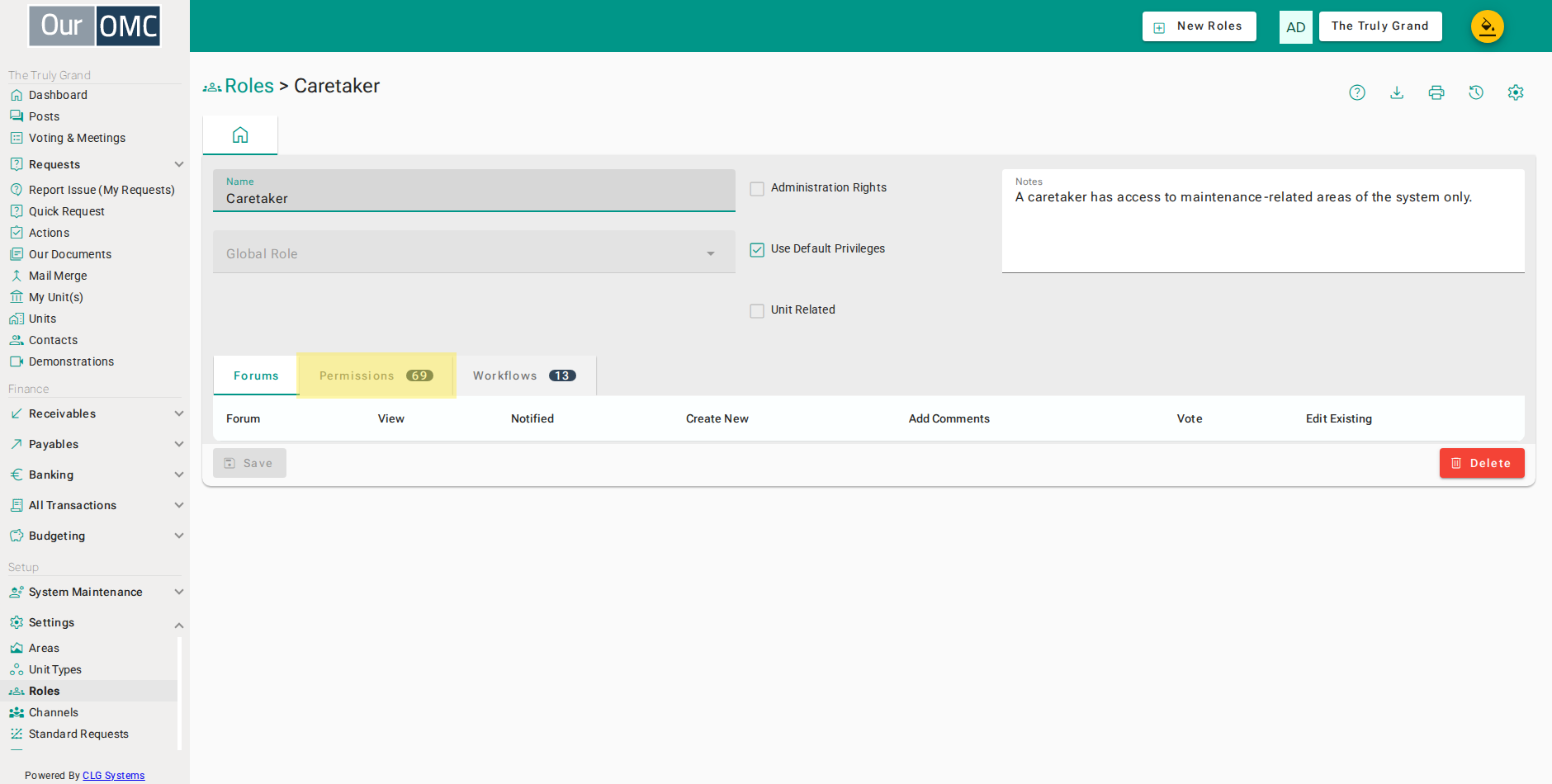 Switch to the Permissions tab to configure what this role can access