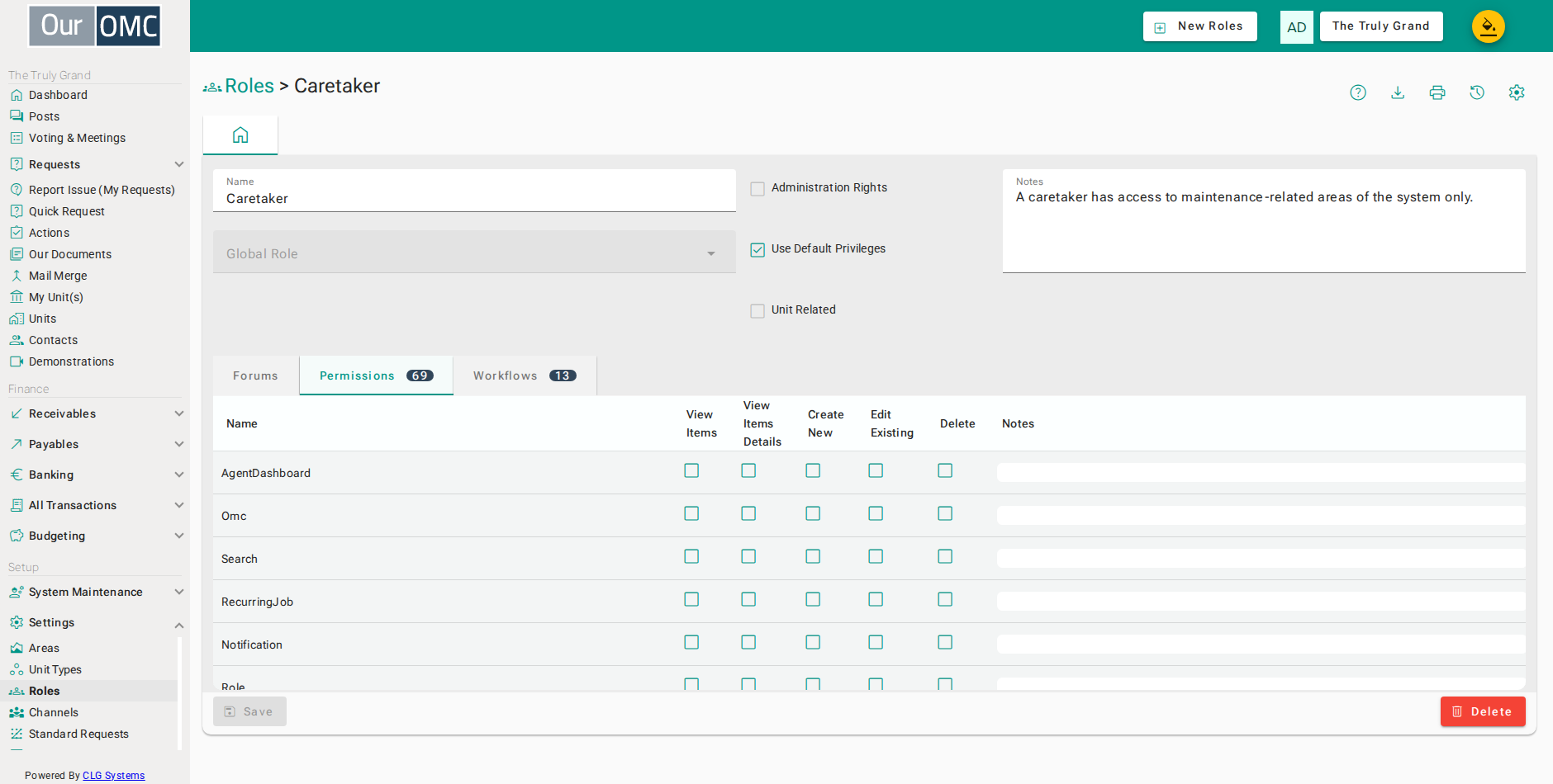 Click the checkbox to allow Caretakers to see the list of actions