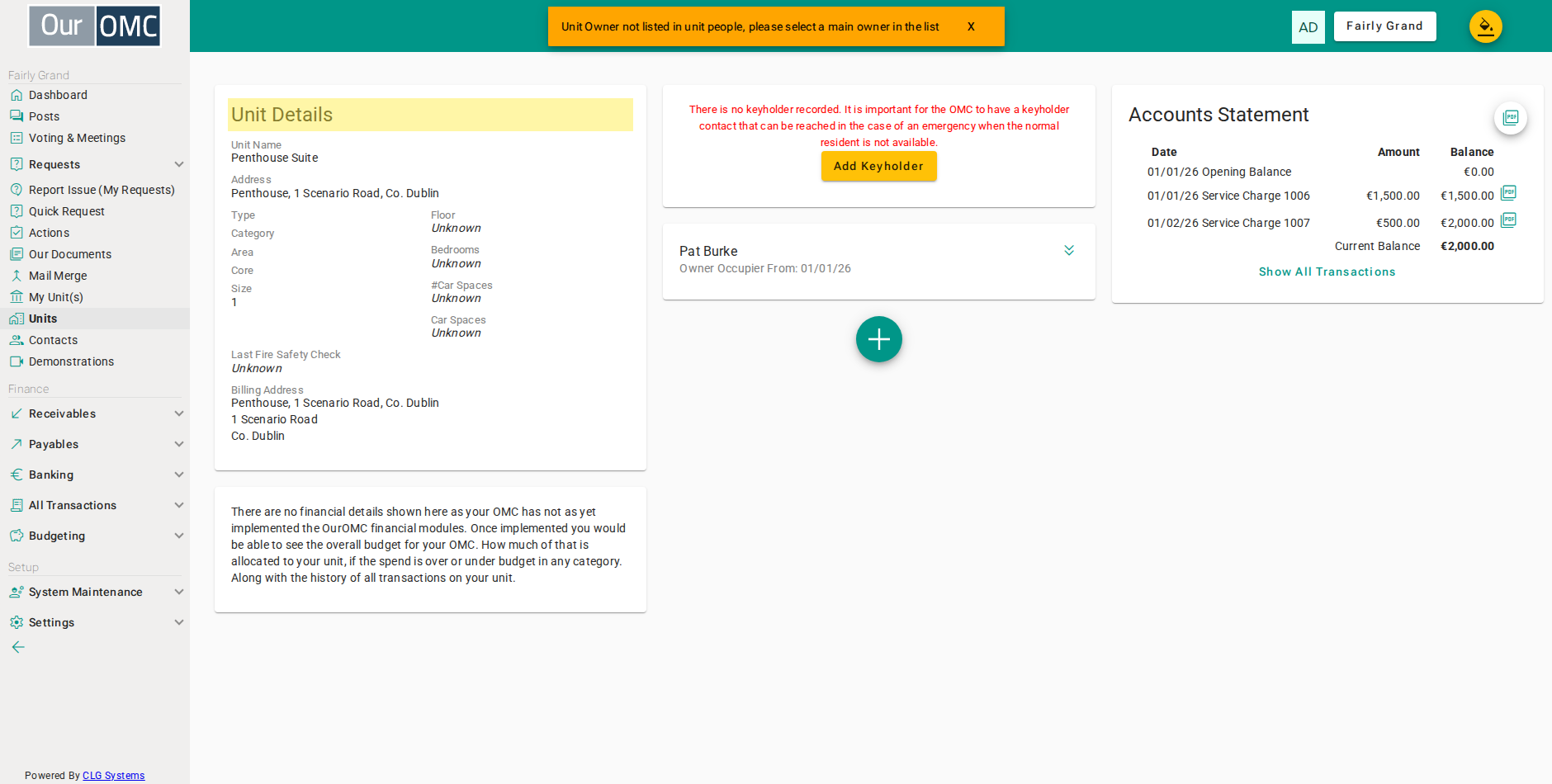 You can view the 'My Unit' page exactly as it would be presented to the owner(s) of the unit